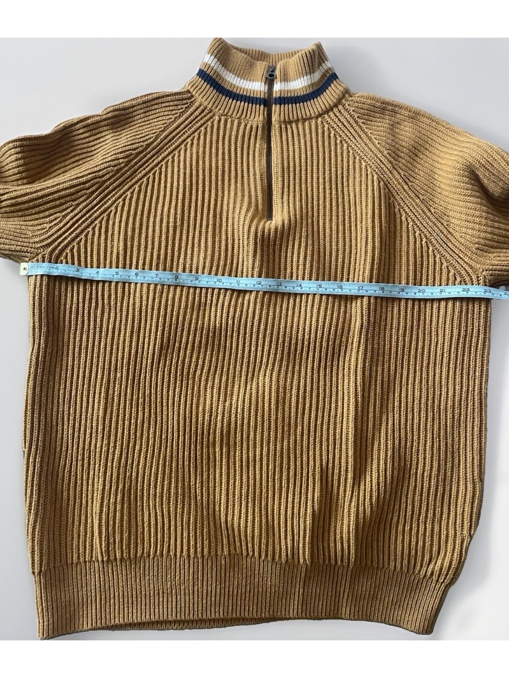 J.Crew Men’s 100% Rib Knit 1/4 Zip Mock Neck Sweater Brown Mustard Size L - Picture 5 of 6